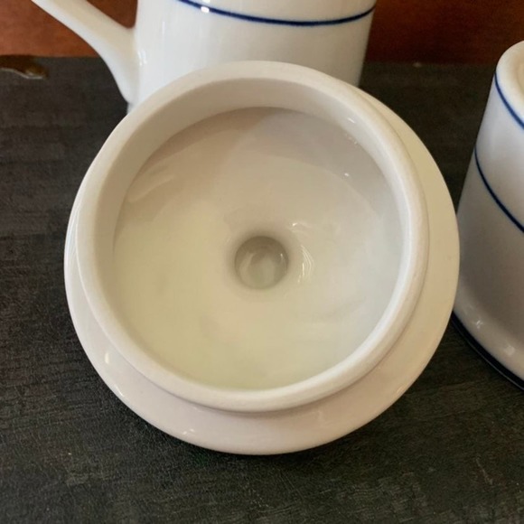 Lynns Stoneware Sugar & Creamer Set Glazed Blue Bands Simplistic Modern - Picture 3 of 11